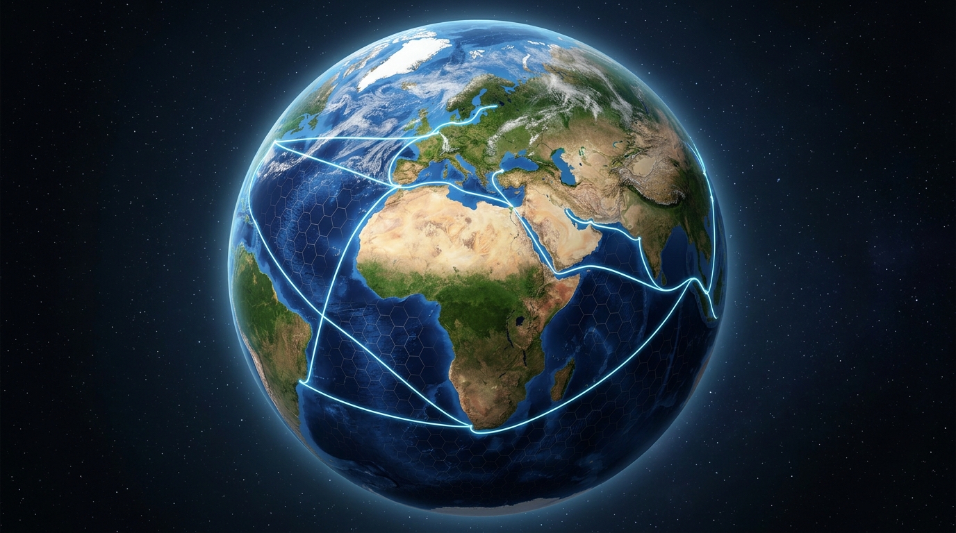 Realistic Earth Map with Maritime Routes